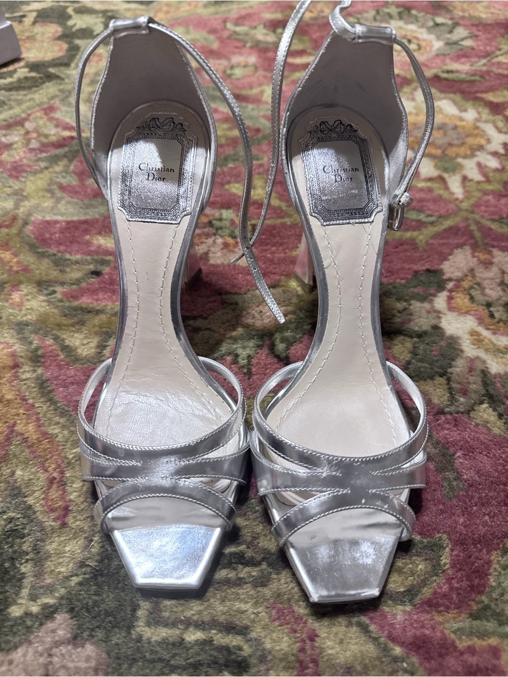 vintage Dior Metallic Silver Strappy High Heel Sandals